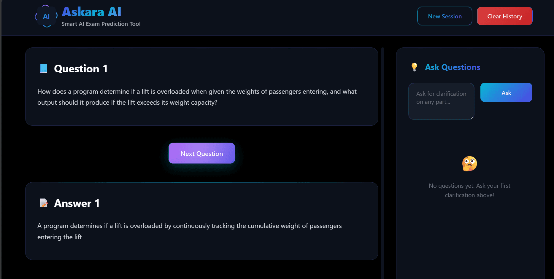 Askara AI generated answer screen