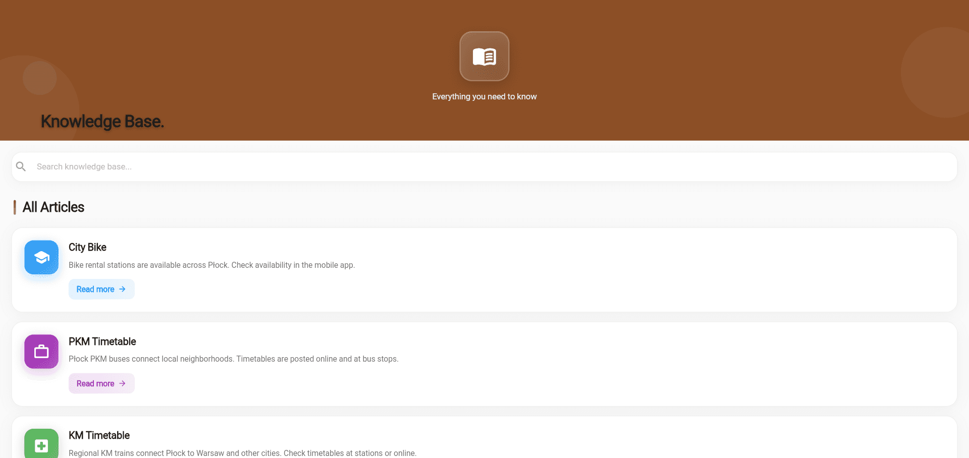 Plock expat support knowledge base screen