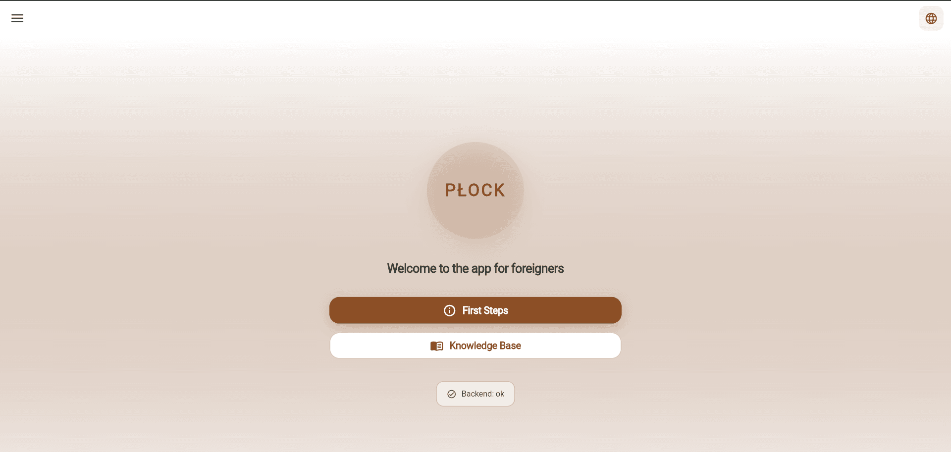 Plock expat support app home screen