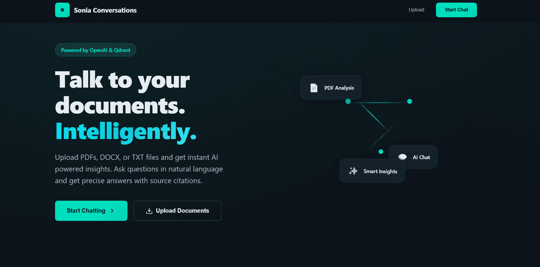 Sonia Conversations document intelligence homepage