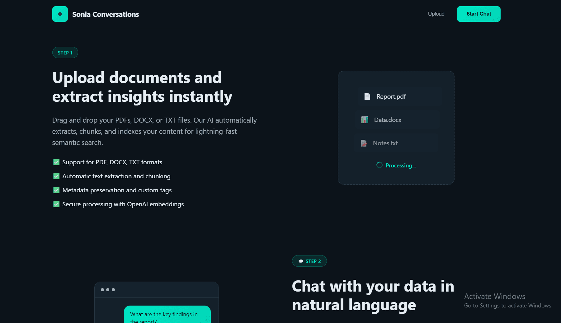 Sonia Conversations upload overview section